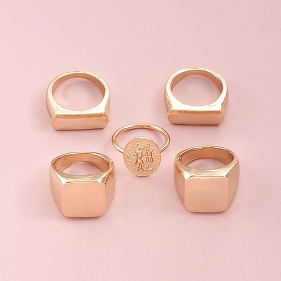 Modern‎ Gold Mixed 5PC Ring Set Modern Gift Luxury Fun - Picture 3 of 3